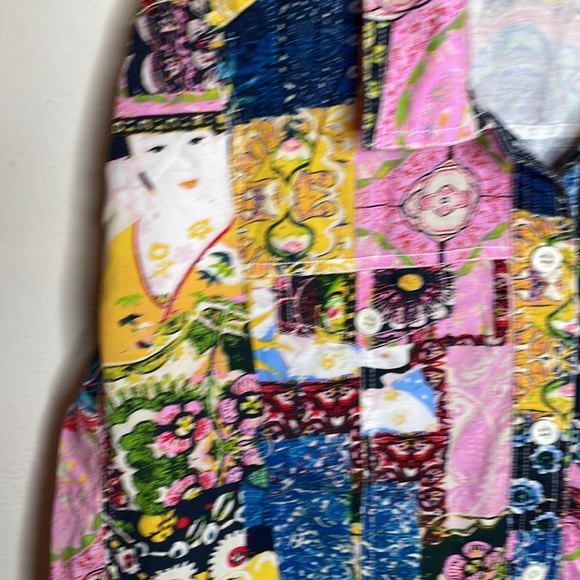 Serengeti Light Weight patchwork lady print jean jacket style shacket, size L - Picture 6 of 10